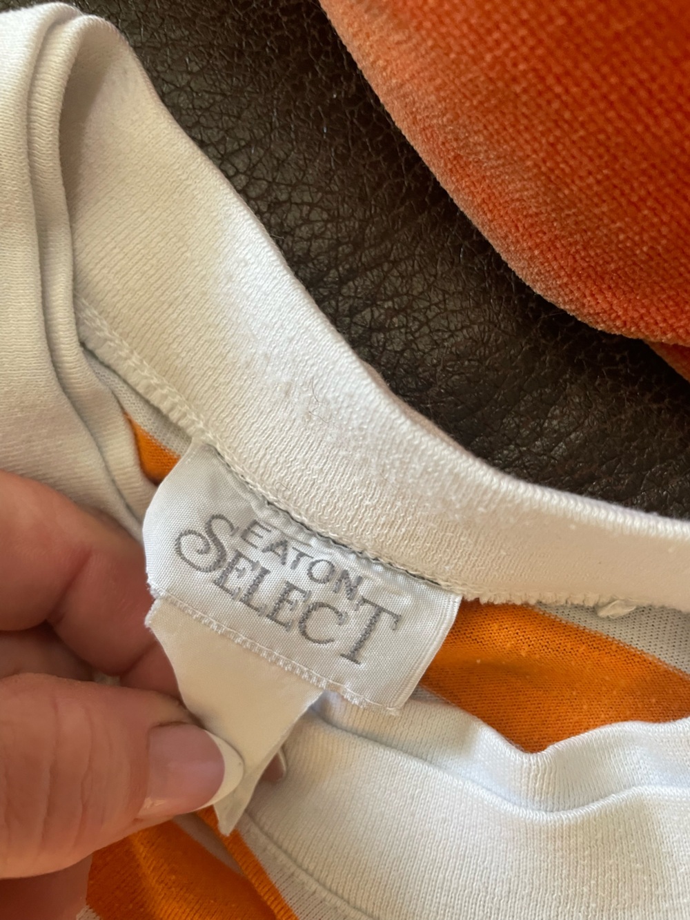 Women’s Vintage  Select White and Orange Striped Top ( Medium )